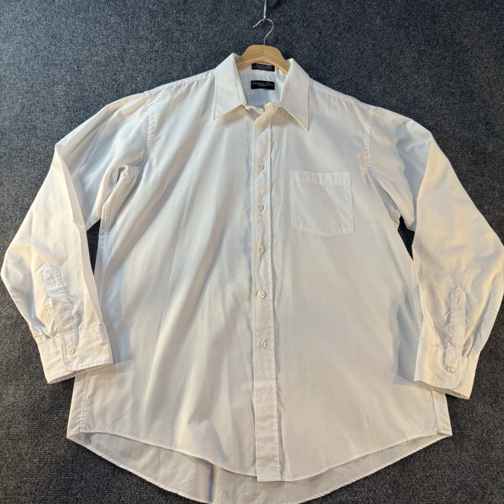 Christian Dior Monsieur Mens White Dress Shirt 2 Ply Cotton USA See Measurements